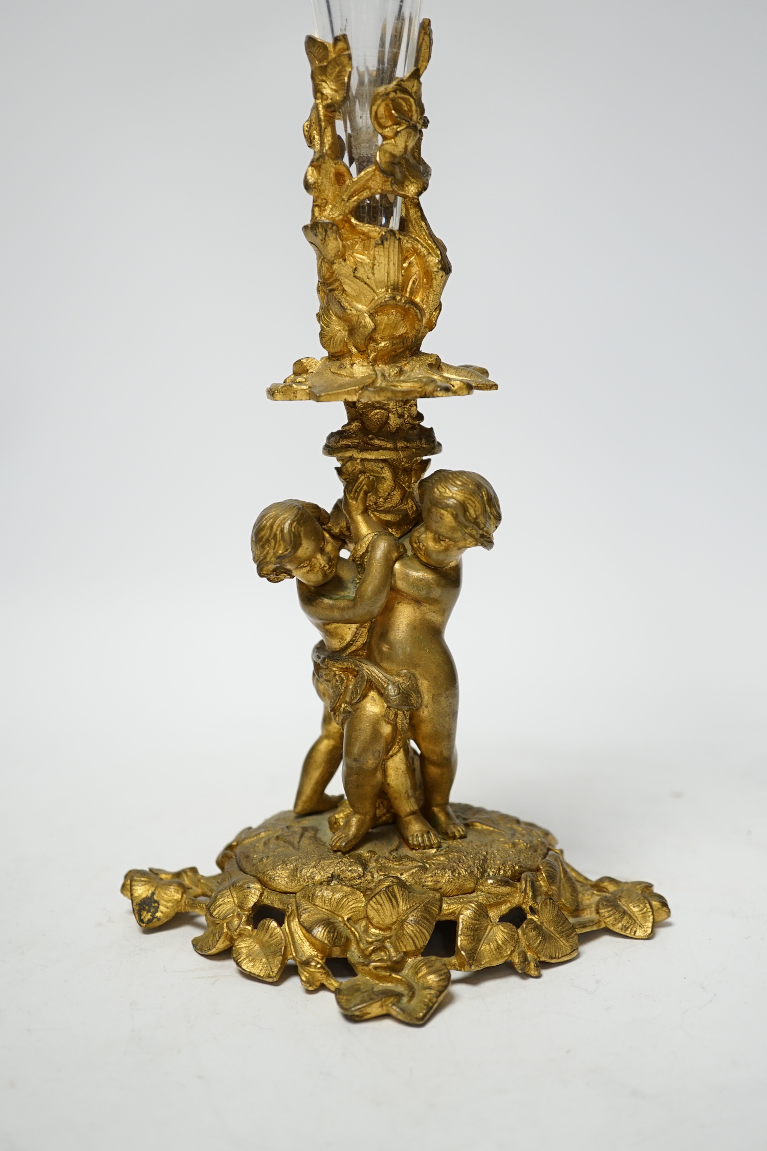 A 19th century ormolu and glass cherubic epergne, 36cm